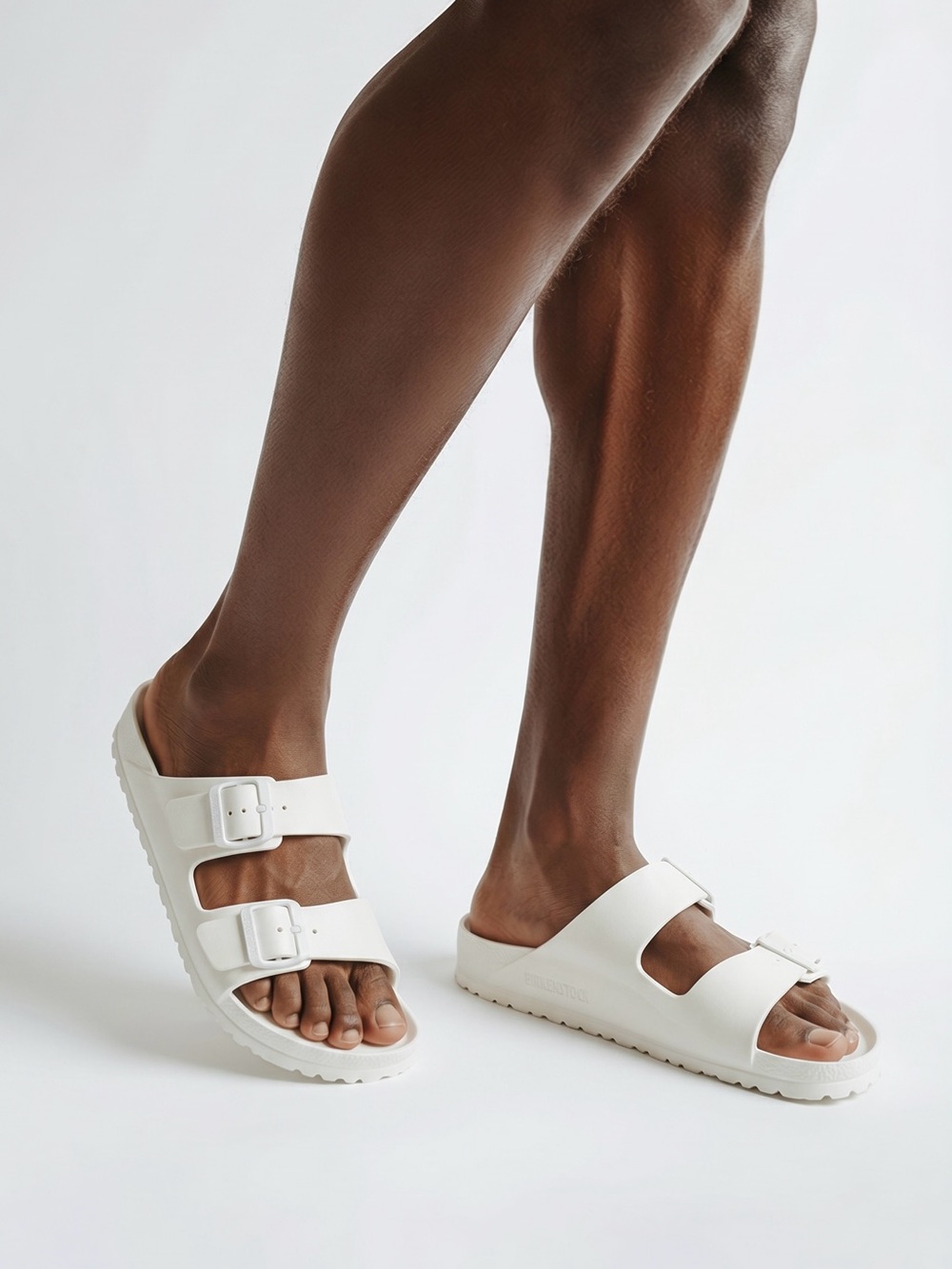 Birkenstock Men’s Sz 41 Arizona Essentials EVA Double Buckle Slide Sandals White